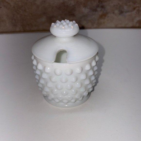 Vintage Fenton White Hobnail Milk Glass Jam Jelly Jar Honey Pot 3”H - Picture 8 of 10